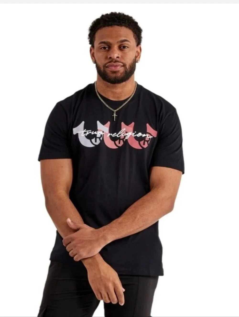 True Religion Black Tee with White Logo Print